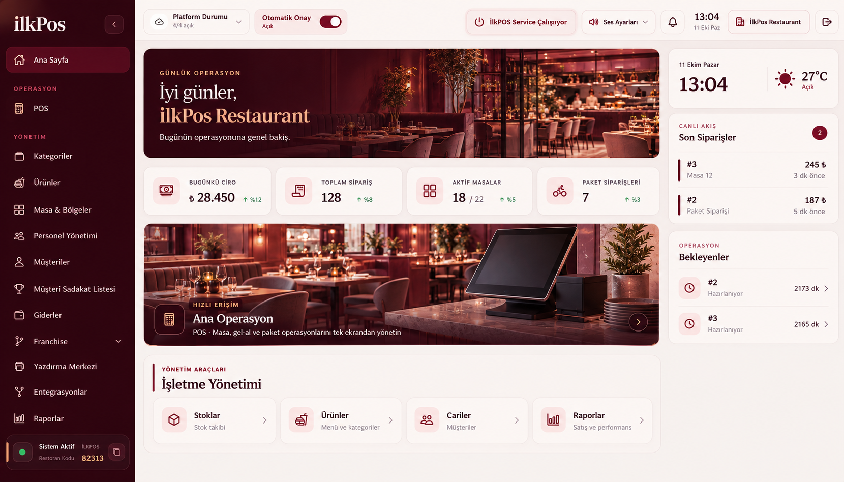 ilkPos işletme yönetimi açık tema